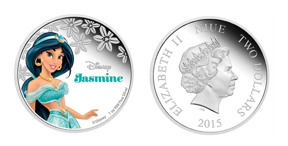 Ниуэ 2 доллара 2015 принцесса Жасмин, эмаль, оригинальная упаковка KM NEW серебро PROOF 3-4-6-20