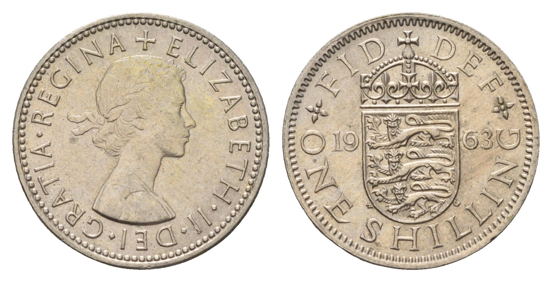 Великобритания 1 шиллинг 1963 Елизавета II (1952-2022), Английский герб KM 904, Spink 4147 медно-никель 4177-423