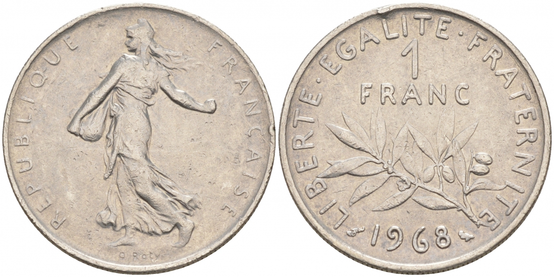 ФРАНЦИЯ 1 ФРАНК 1968 СЕЯТЕЛЬ KM 925.1 никель 186-335