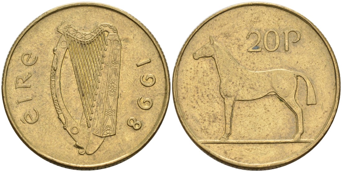 Ирландия 20 пенсов 1998 лошадь KM 25 никель бронза 88-814