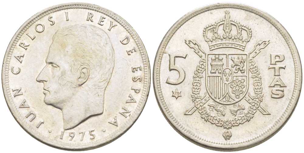ИСПАНИЯ 5 ПЕСЕТ 1975 (78) ХУАН КАРЛОС I KM 809 медно-никель 67-711