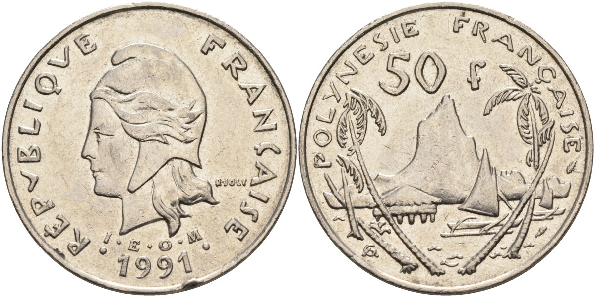Французская Полинезия 50 франков 1991 KM 13 никель 4131-1015