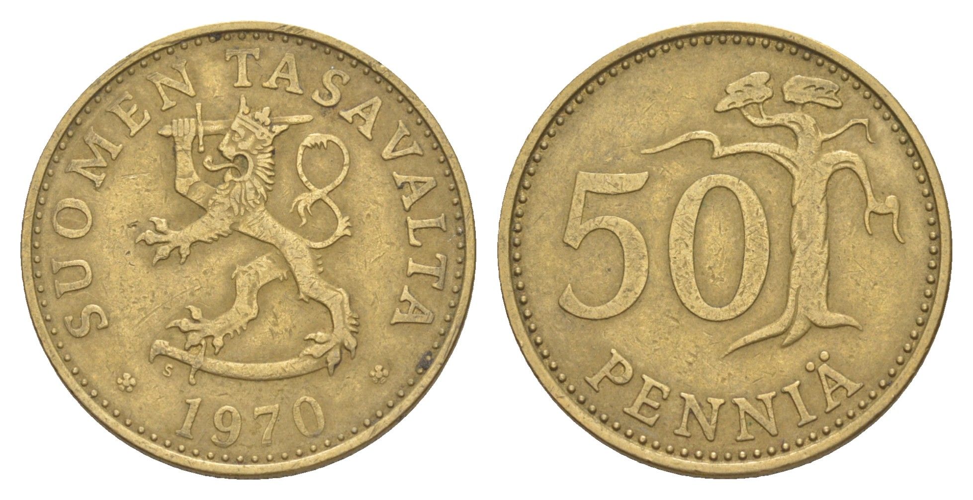 Финляндия 50 пенни 1970 KM 48 алюминиевая бронза 4648-451