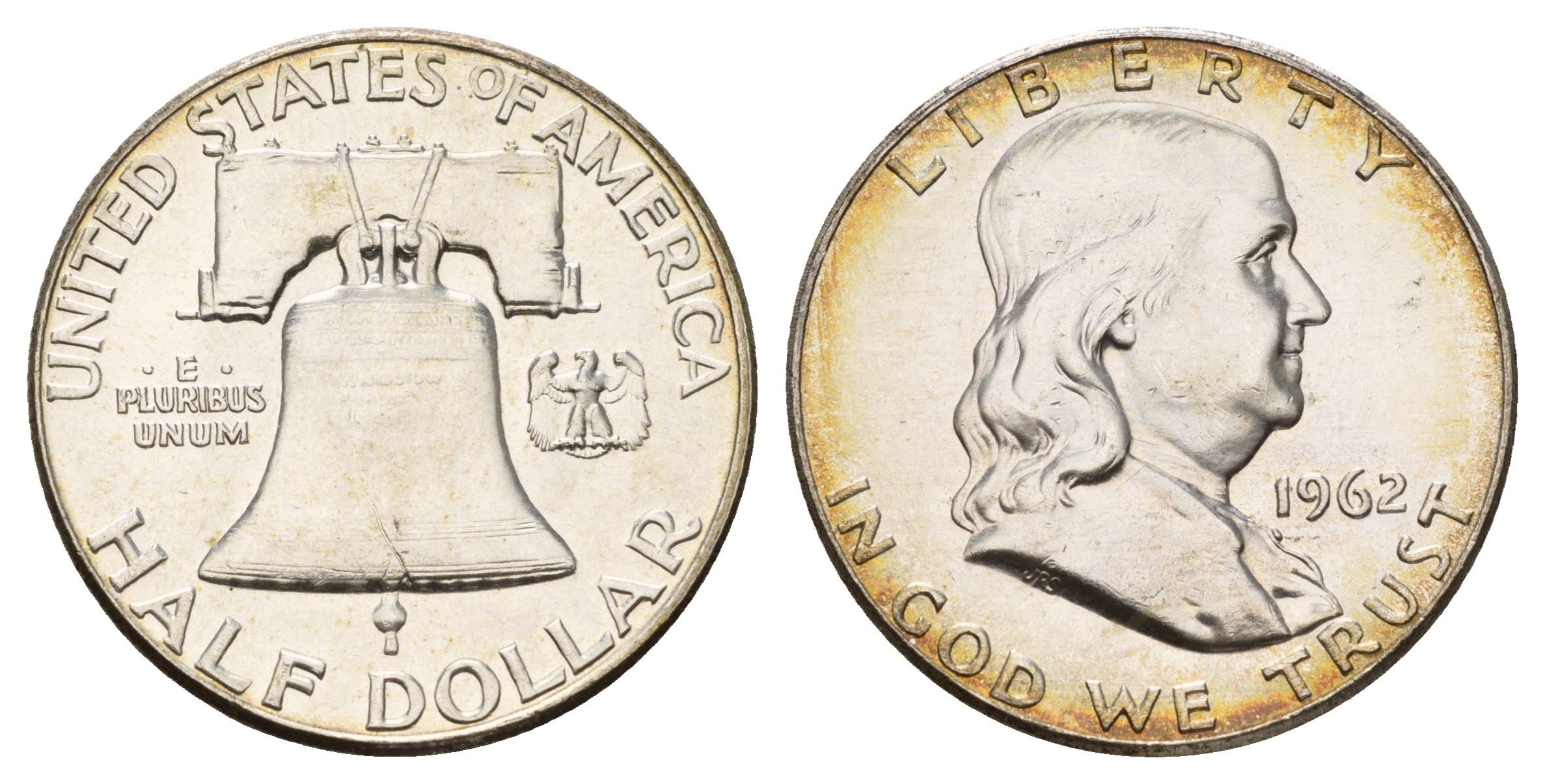 США 1/2 доллара (50 центов) 1962 Бенджамин Франклин, колокол KM 199 серебро aUNC 1527-242