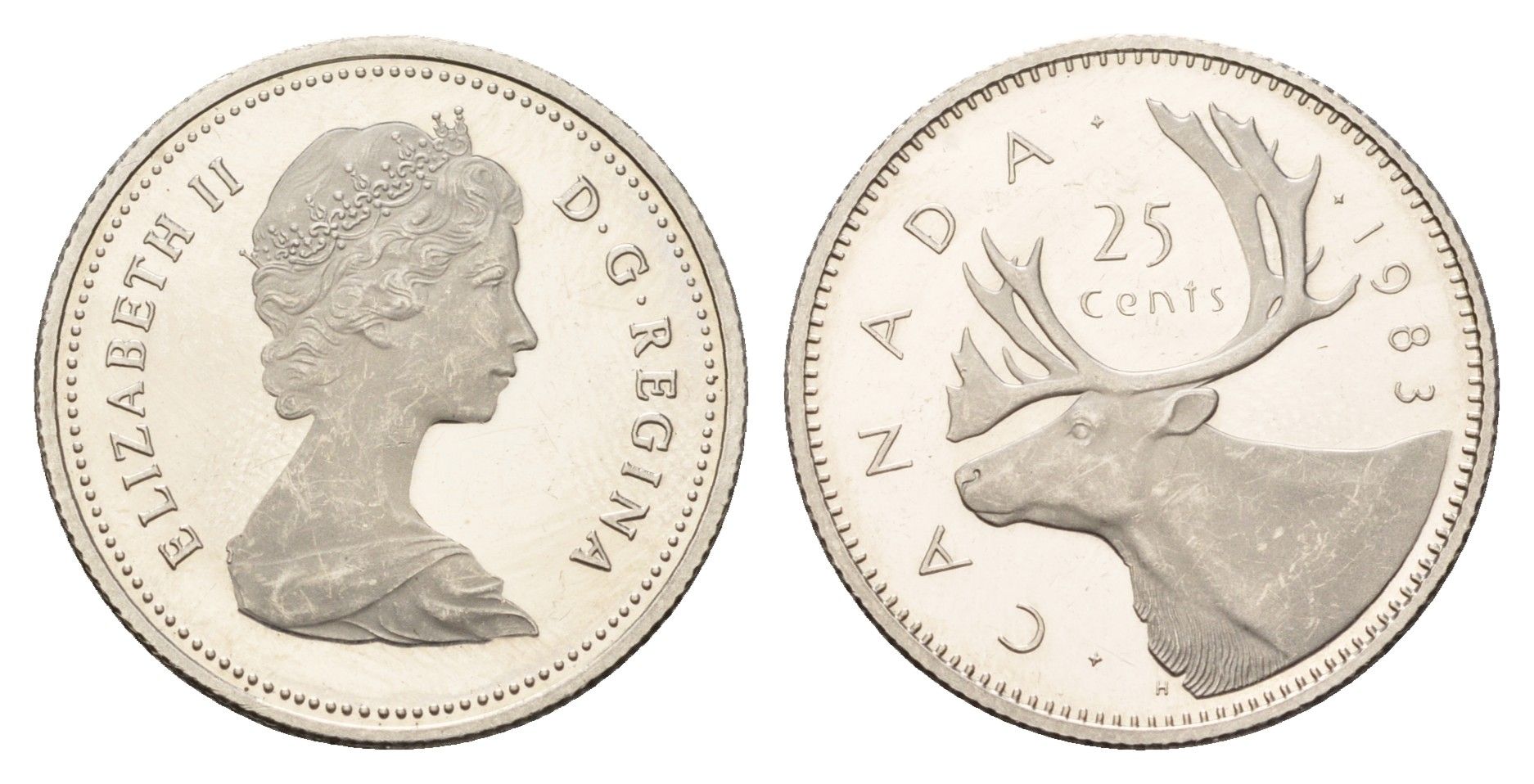 Канада 25 центов 1983 Елизавета II (1952-2022), олень KM 74 никель PROOF 633-1242