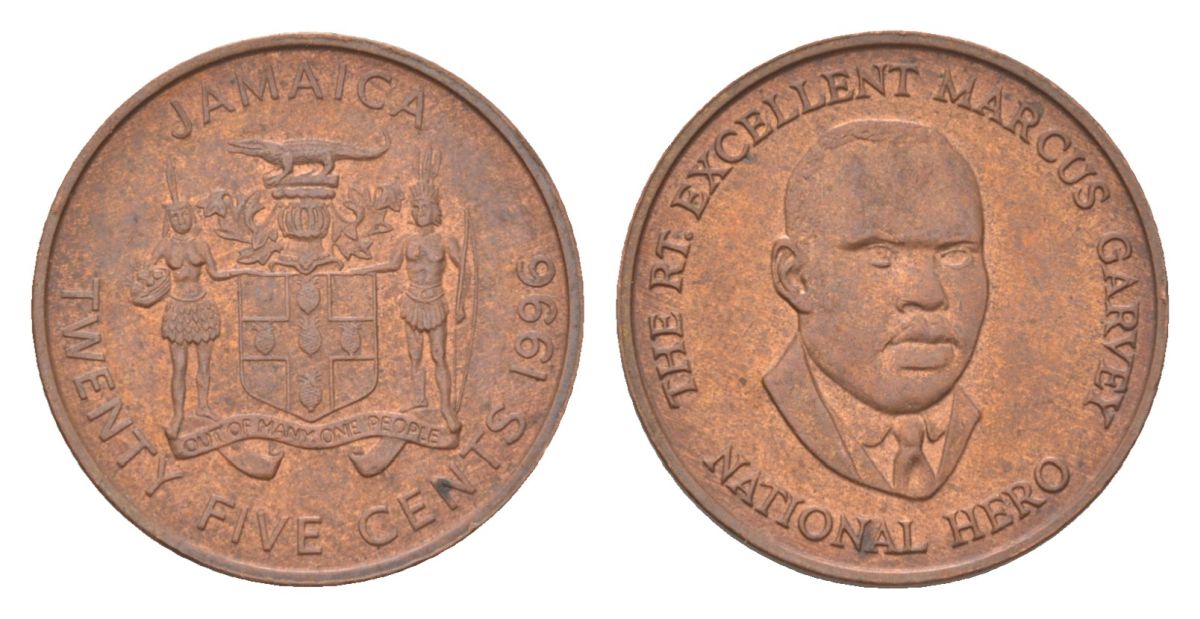 Ямайка 25 центов 1996 KM 167 сталь плакированная медью aUNC 4623-611