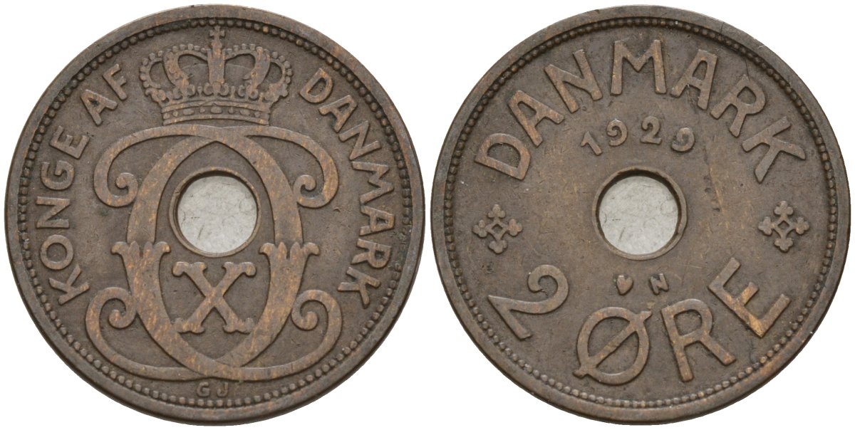 Дания 2 эре 1929 Кристиан X (1912-1947) KM 827 бронза 4147-461