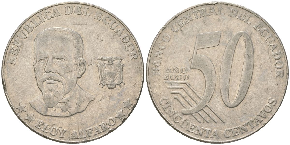 Эквадор 50 сентаво 2000 KM 108 нержавеющая сталь 4403-513