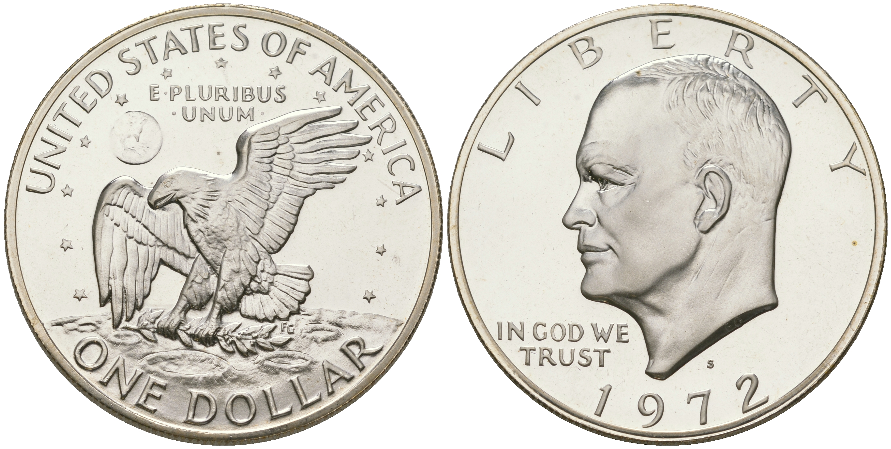 США 1 доллар 1972 S, Президент Эйзенхауэр, лунный орел KM 203a серебро  PROOF 1095-9-53