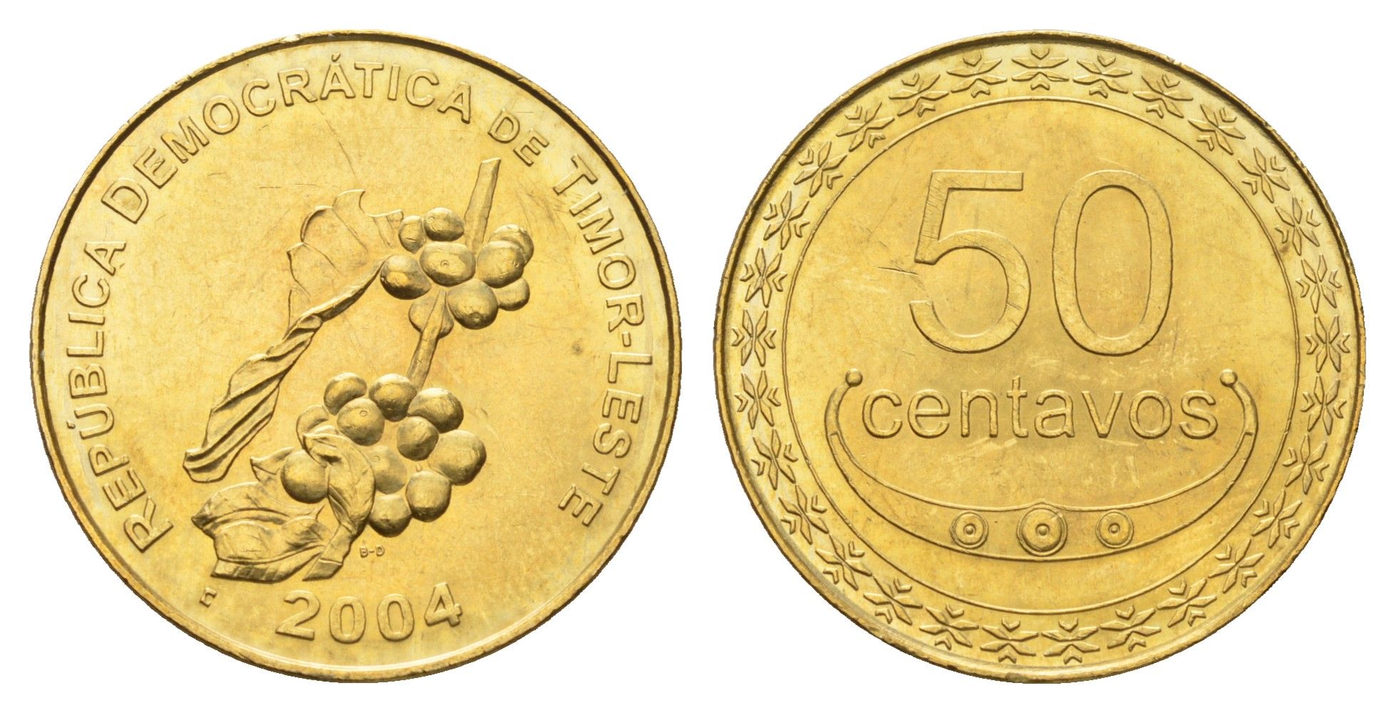 Восточный Тимор 50 сентаво 2004 KM 5 никель латунь UNC 4671-717