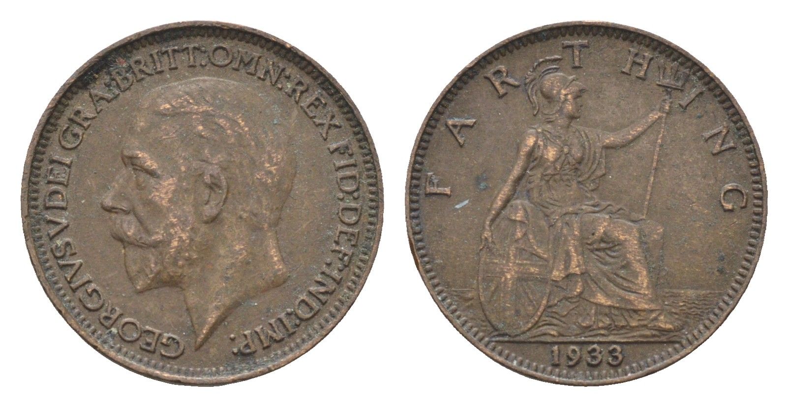 Великобритания 1 фартинг 1933 Георг V (1910-1936) KM 825, Spink 4061 бронза 4664-315