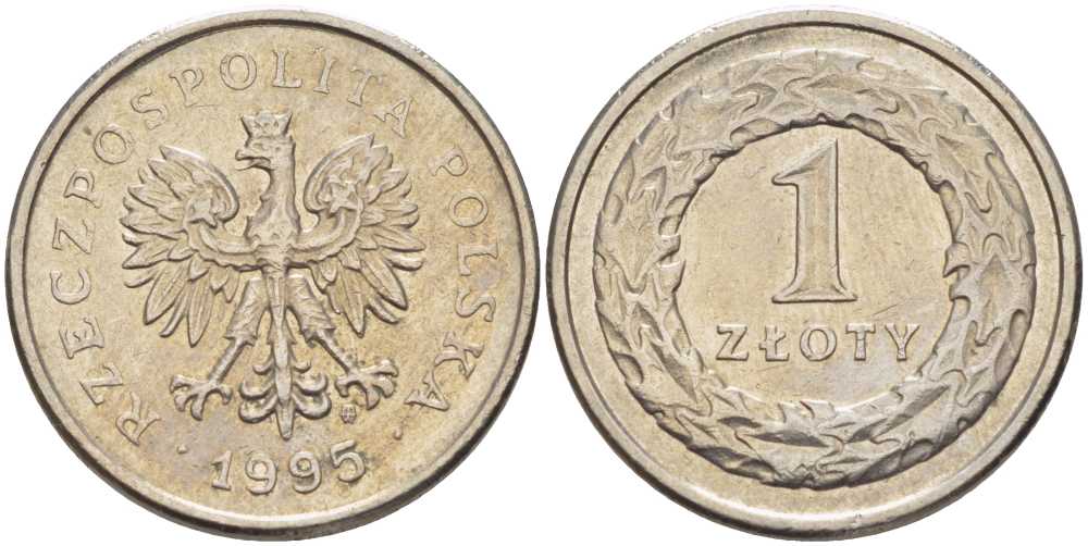 Польша 1 злотый 1995 MW KM 282 медно-никель 259-1042