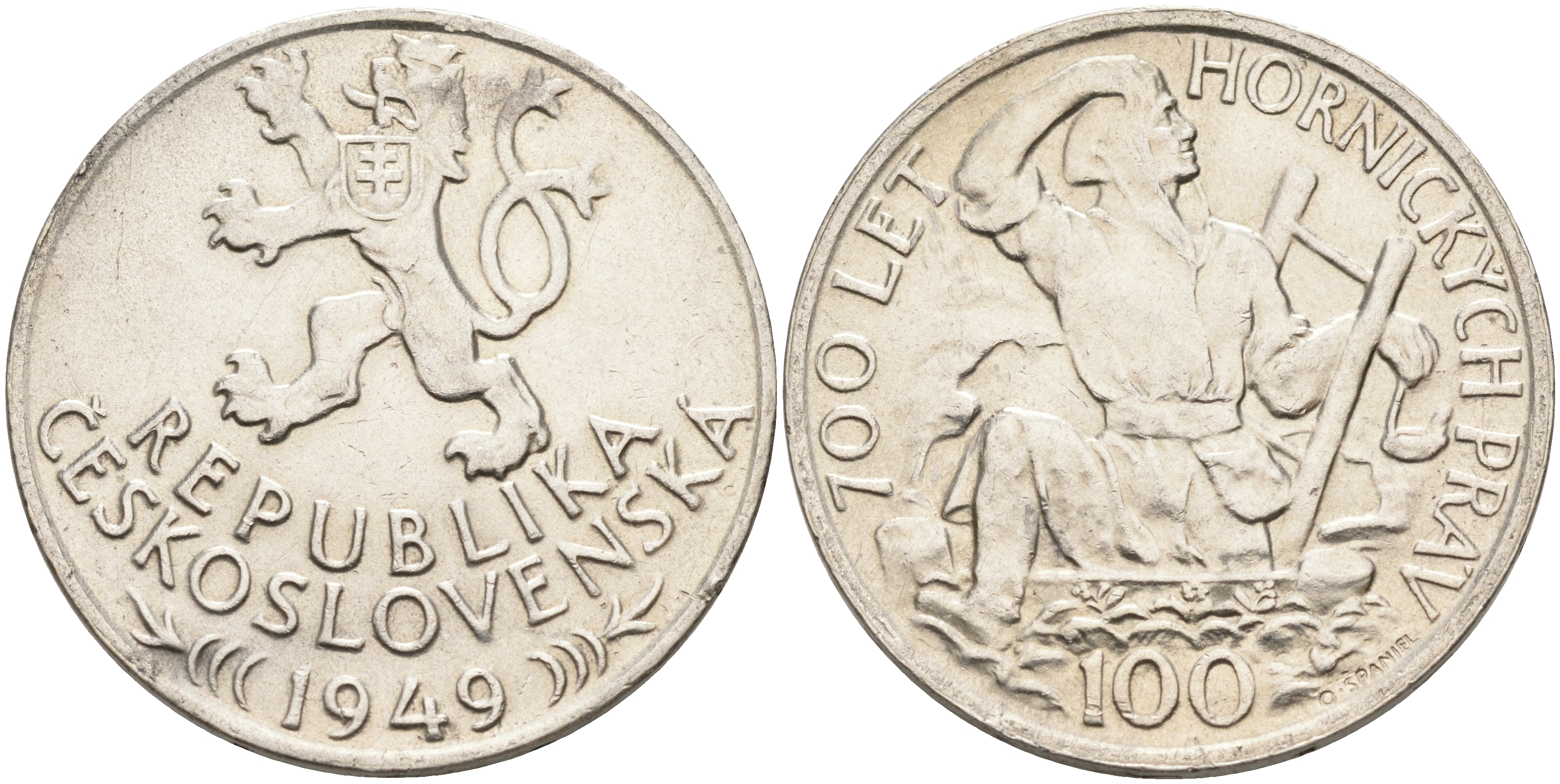 Чехословакия 100 крон 1949 700 лет праву добычи серебра в Йиглава KM 29 серебро 88-322