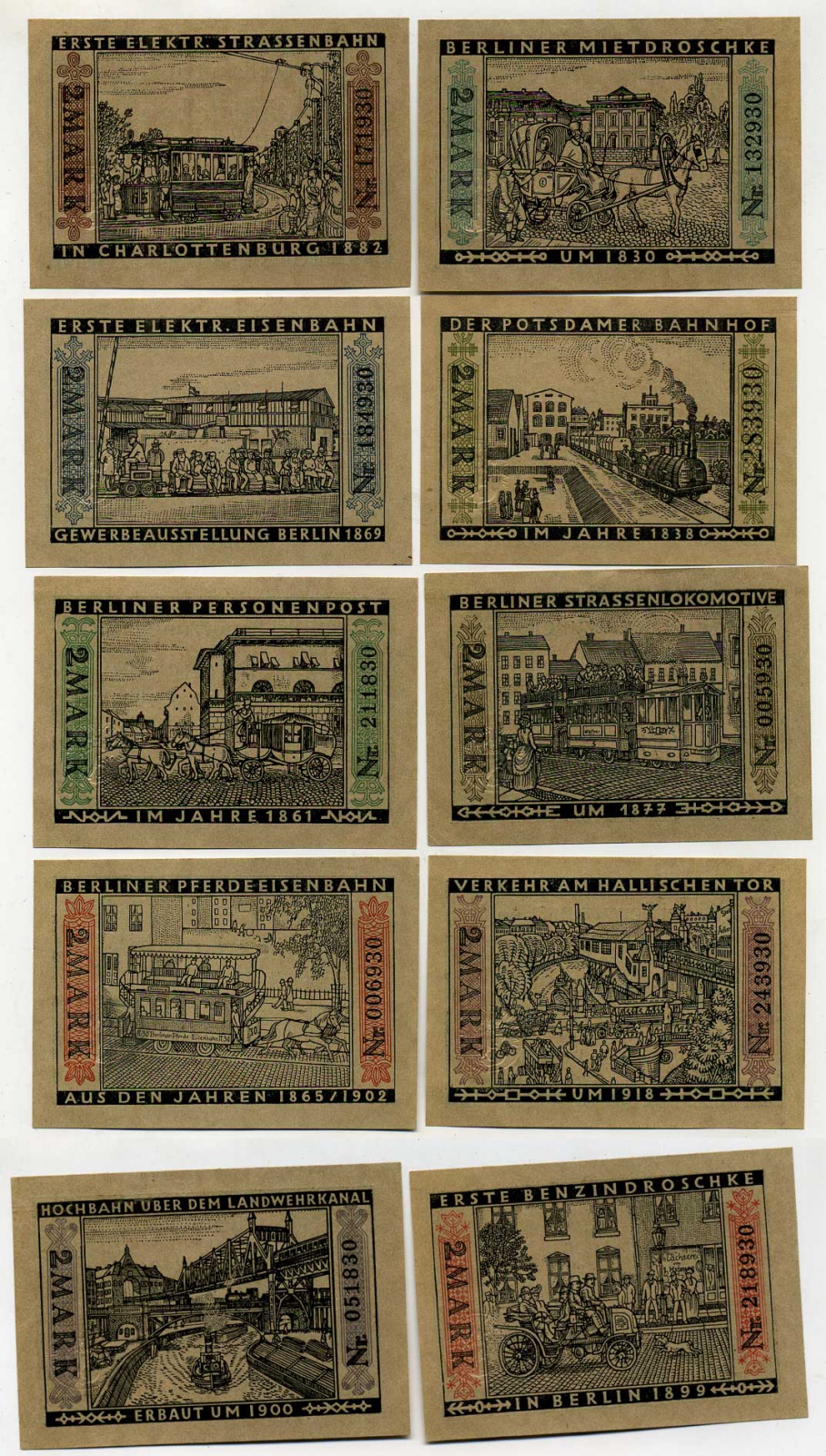БЕРЛИН ЛОТ ИЗ 10 БОН ПО 2 МАРКИ ТРАНСПОРТ БЕРЛИНА бумага UNC (ПРЕСС) 70-3611
