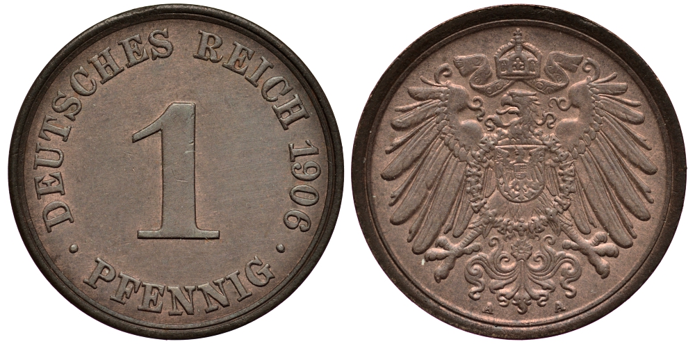 Германия 1 пфенниг 1906 А KM 10, J. 10 медь    UNC  1530-1431