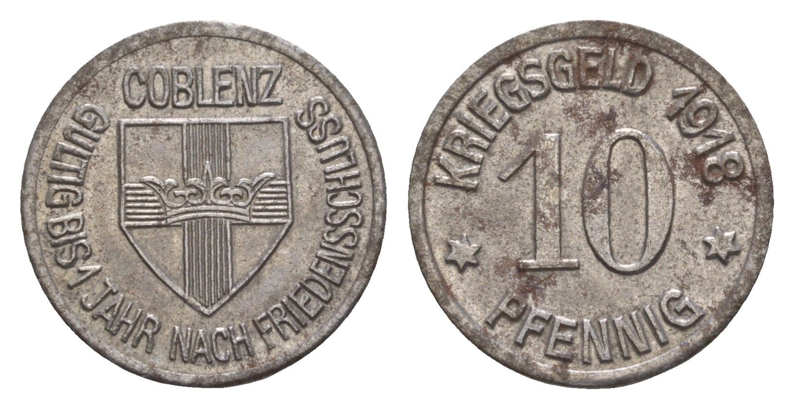 Кобленц 10 пфеннигов 1918 Funck 80.1A, Men05 4526.1, Men18 5727.1 железо 4659-316