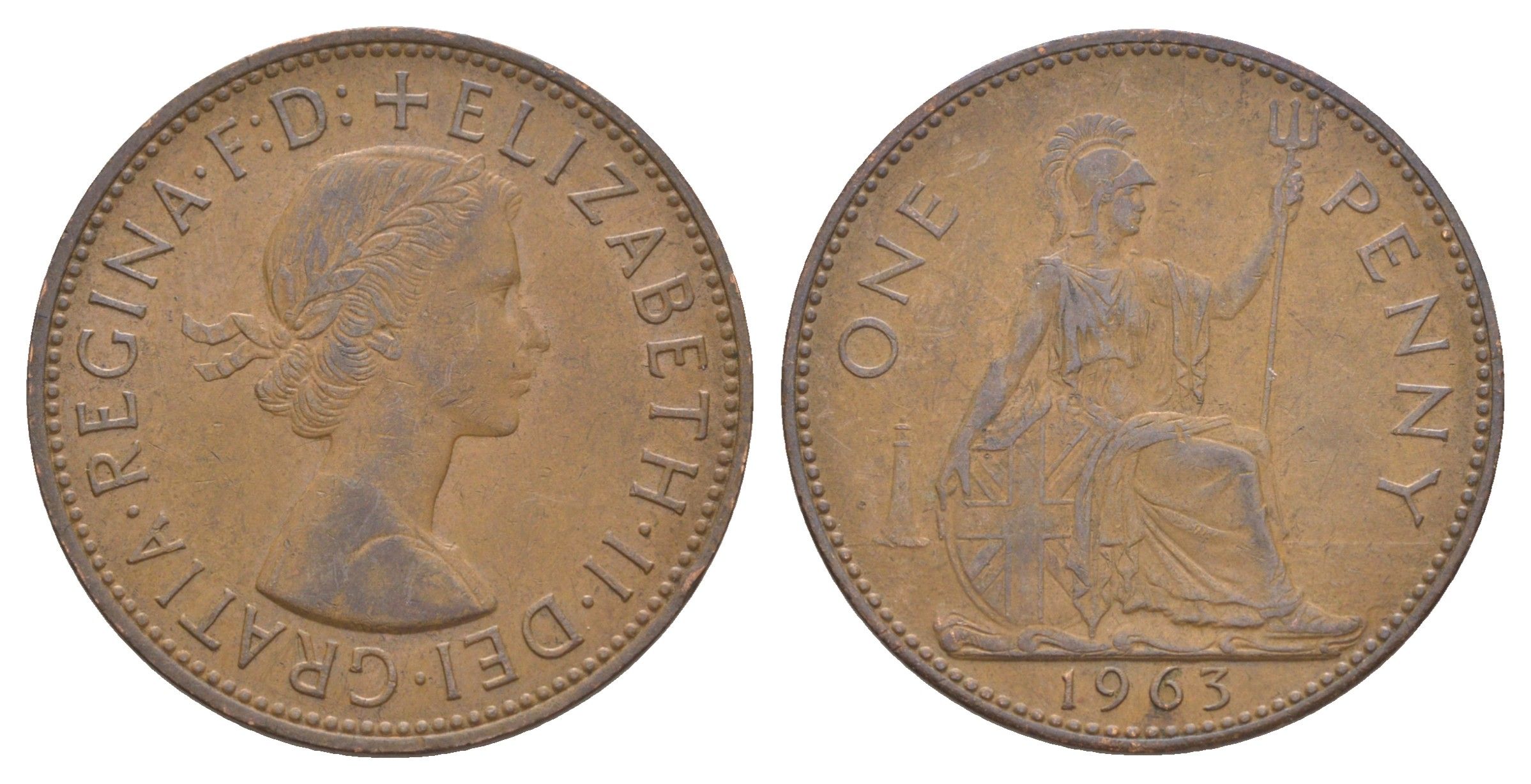 Великобритания 1 пенни 1963 Елизавета II (1952-2022) KM 897, Spink 4157 бронза 4379-111