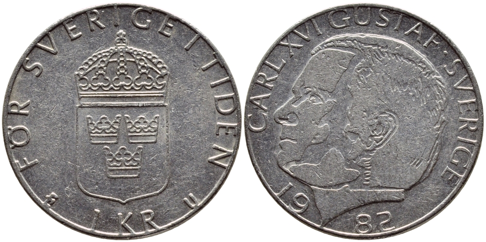 Швеция 1 крона 1982 Карл XVI Густав (1973- ) KM 852a медно-никель 4397-1047