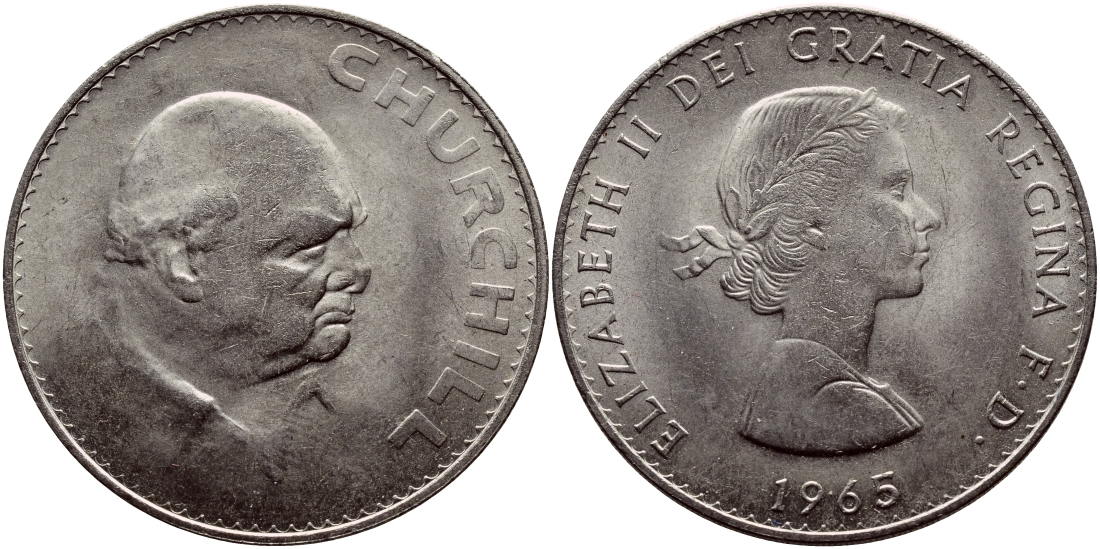 Великобритания 1 крона (5 шиллингов) 1965 Уинстон Черчилль, Елизавета II (1952-2022) KM 910, Spink 4144 медно-никель    4368-622