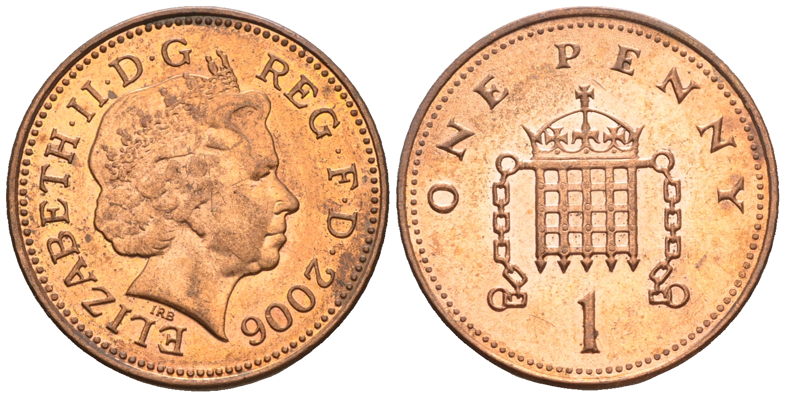 Великобритания 1 пенни 2006 Елизавета II (1952-2022) KM 986, Spink 4710 (B5) сталь плакированная медью 4609-629