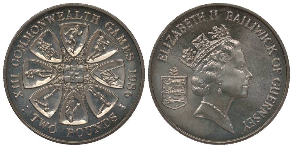 Гернси 2 фунта 1986 XIII игры стран Британского содружества KM 48 медно-никель UNC 00-00