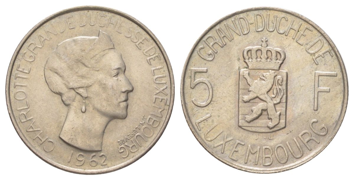 Люксембург 5 франков 1962 Шарлотта (1918-1964) KM 51 медно-никель 4628-1031