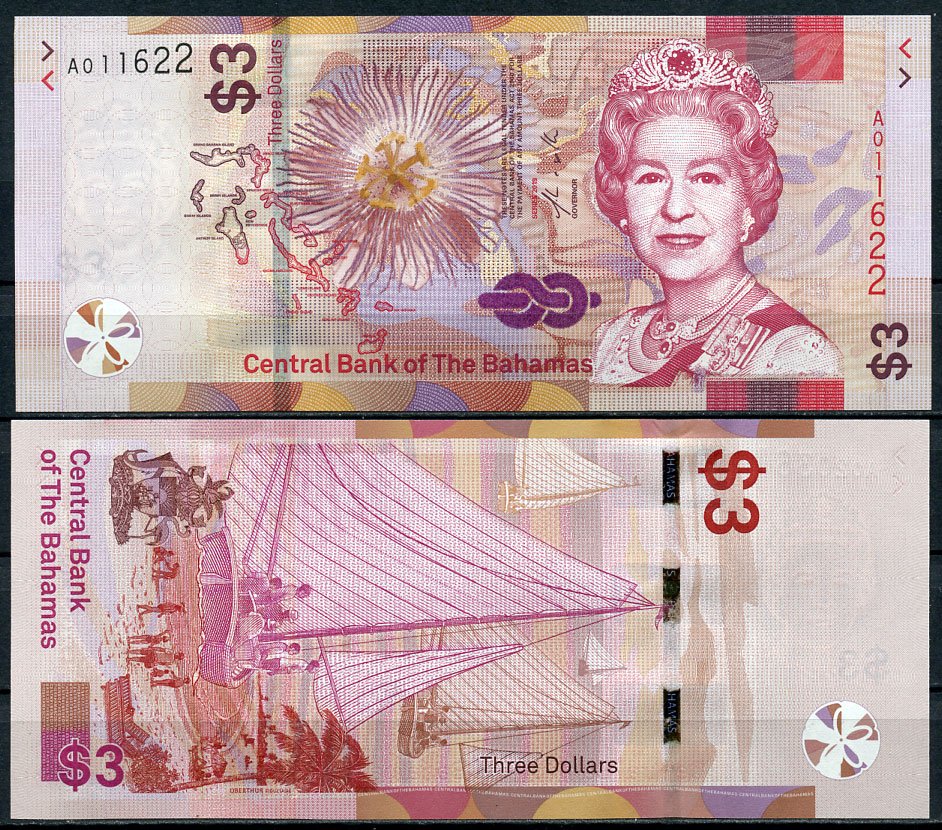 Багамские острова 3 доллара 2019 Елизавета II, парусная лодка Pick new бумага UNC (пресс) 447-50-1