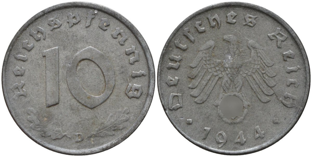 Германия 10 рейхспфеннигов 1944 D KM 101, J.371 цинк 4151-324