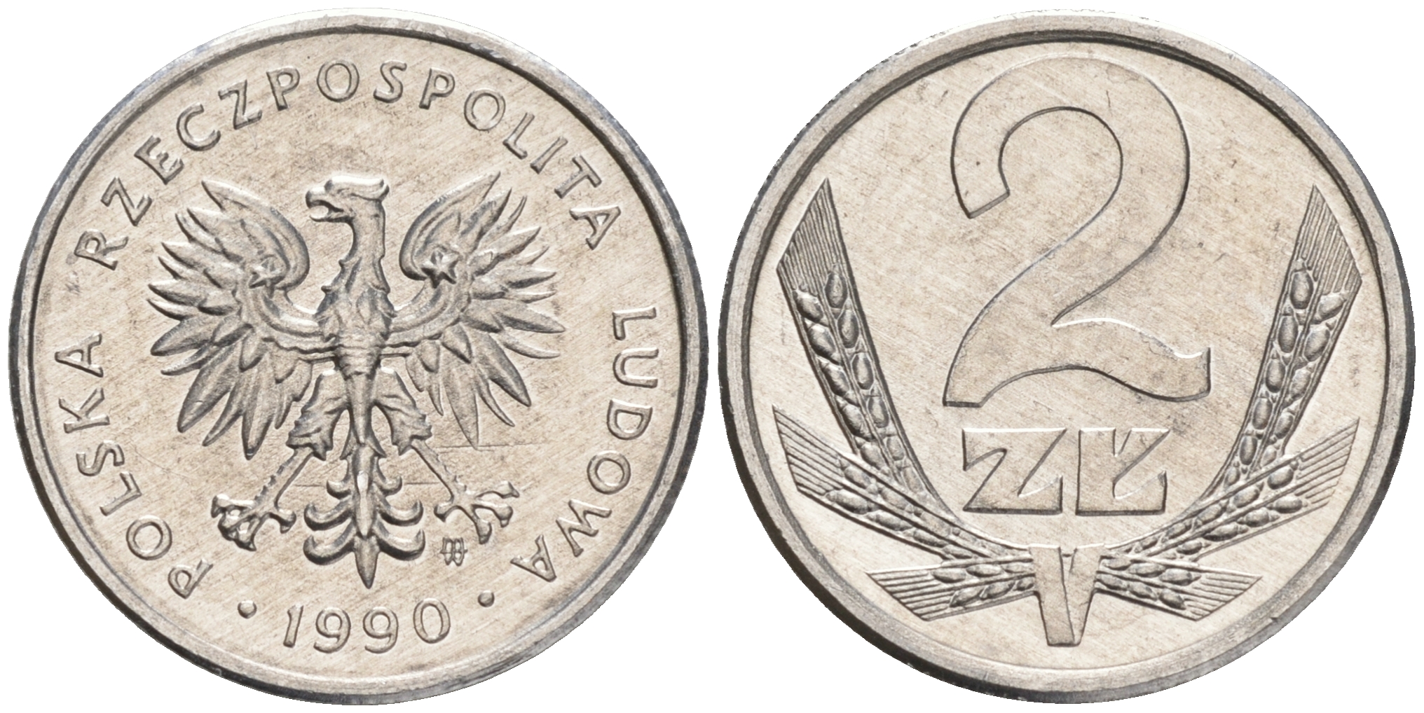 Польша 2 злотых 1989 MW, Народная Республика KM 80.3, Parchimowicz 219a алюминий UNC 192-833