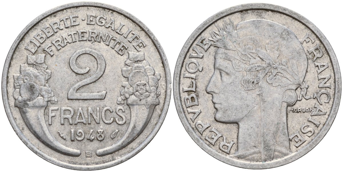 Франция 2 франка 1948 KM 886a, LE FRANC 269.10 алюминий 4168-712