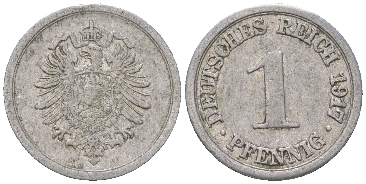 Германия 1 пфенниг 1917 A KM 24, J. 300, Weege 2 алюминий 4602-225