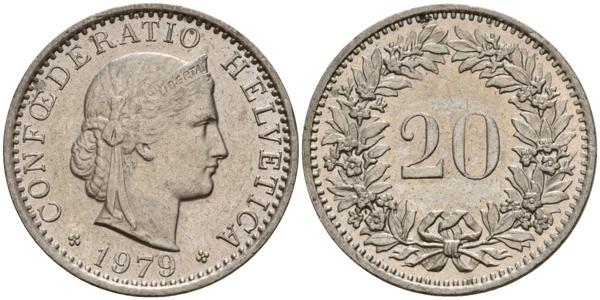 Швейцария 20 раппенов 1979 KM 29a медно-никель 4187-811