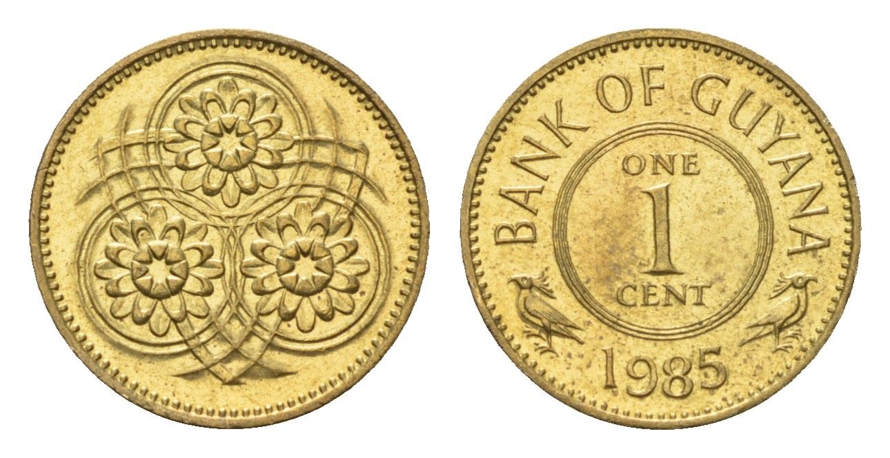 Гайана 1 цент 1985 KM 31 никель латунь UNC 4679-561