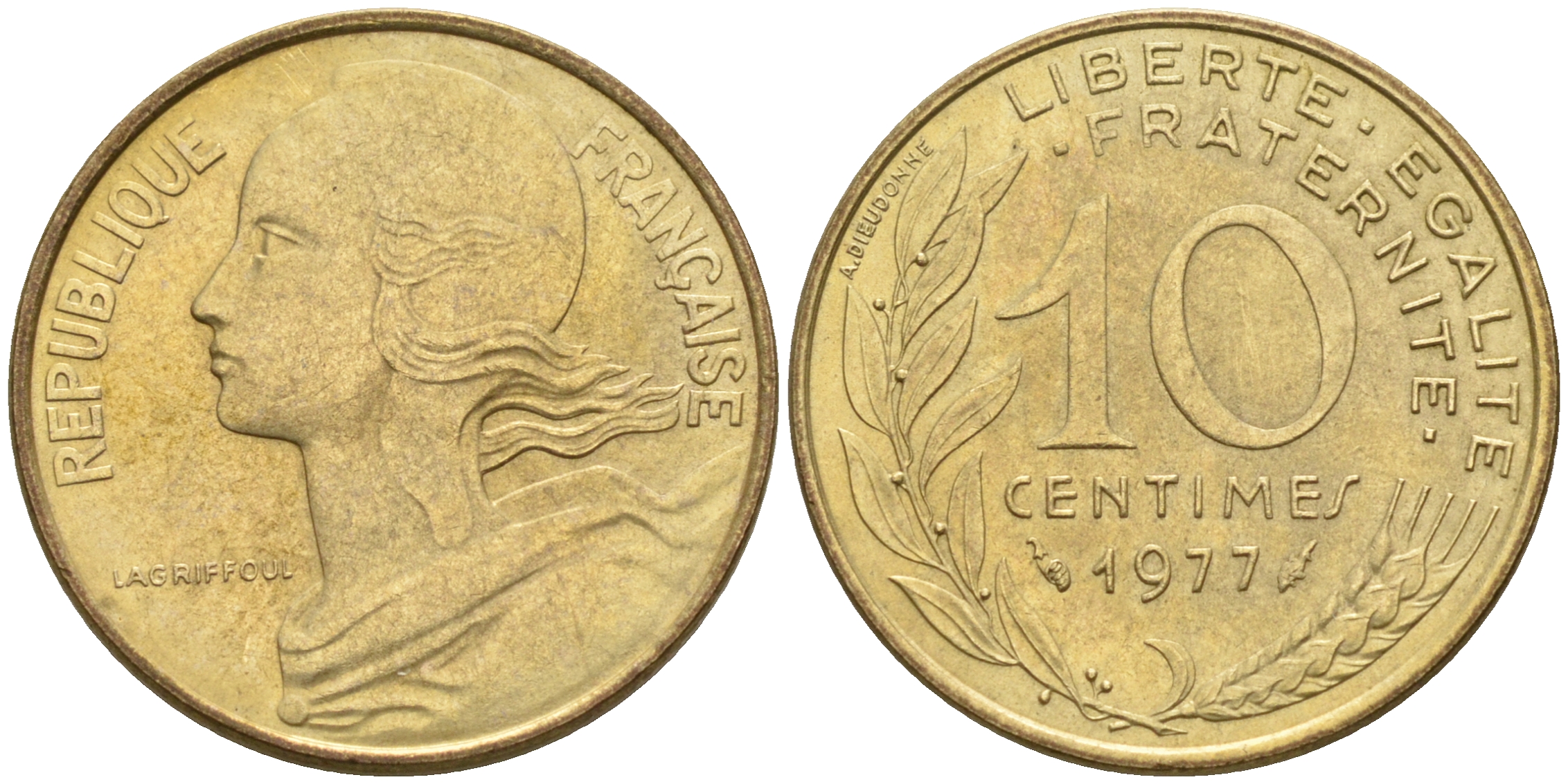 Франция 10 сантимов 1977 тип Марианна KM 929 медь алюминий никель 4594-1164