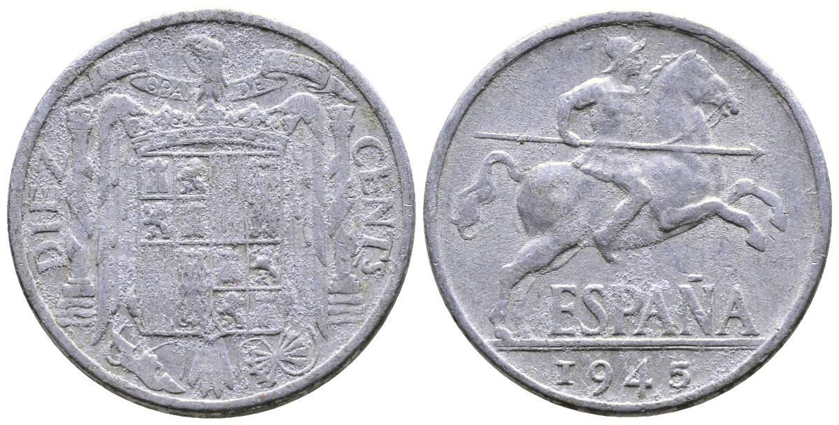 ИСПАНИЯ 10 СЕНТИМО 1945 РЫЦАРЬ НА КОНЕ KM 766 алюминий 08-1126