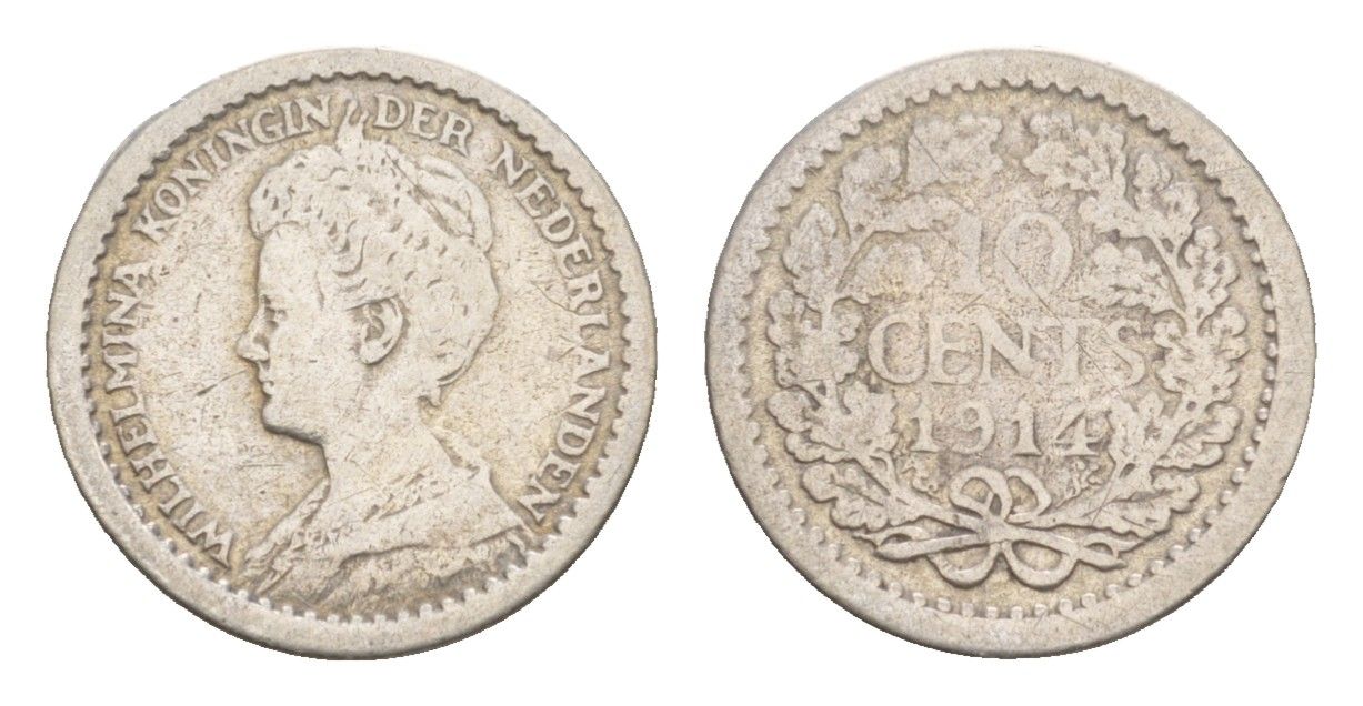 Нидерланды 10 центов 1914 Вильгельмина (1890-1948) KM 145 серебро 4658-767