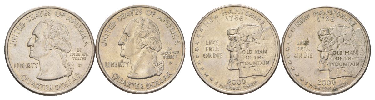 США набор обоих монетных дворов 25 центов (квотер, 1/4 доллара) 2000 D и P, Квотер штата Южная Каролина KM 308 медь плакированный медно-никелем UNC 4628-1141-1142