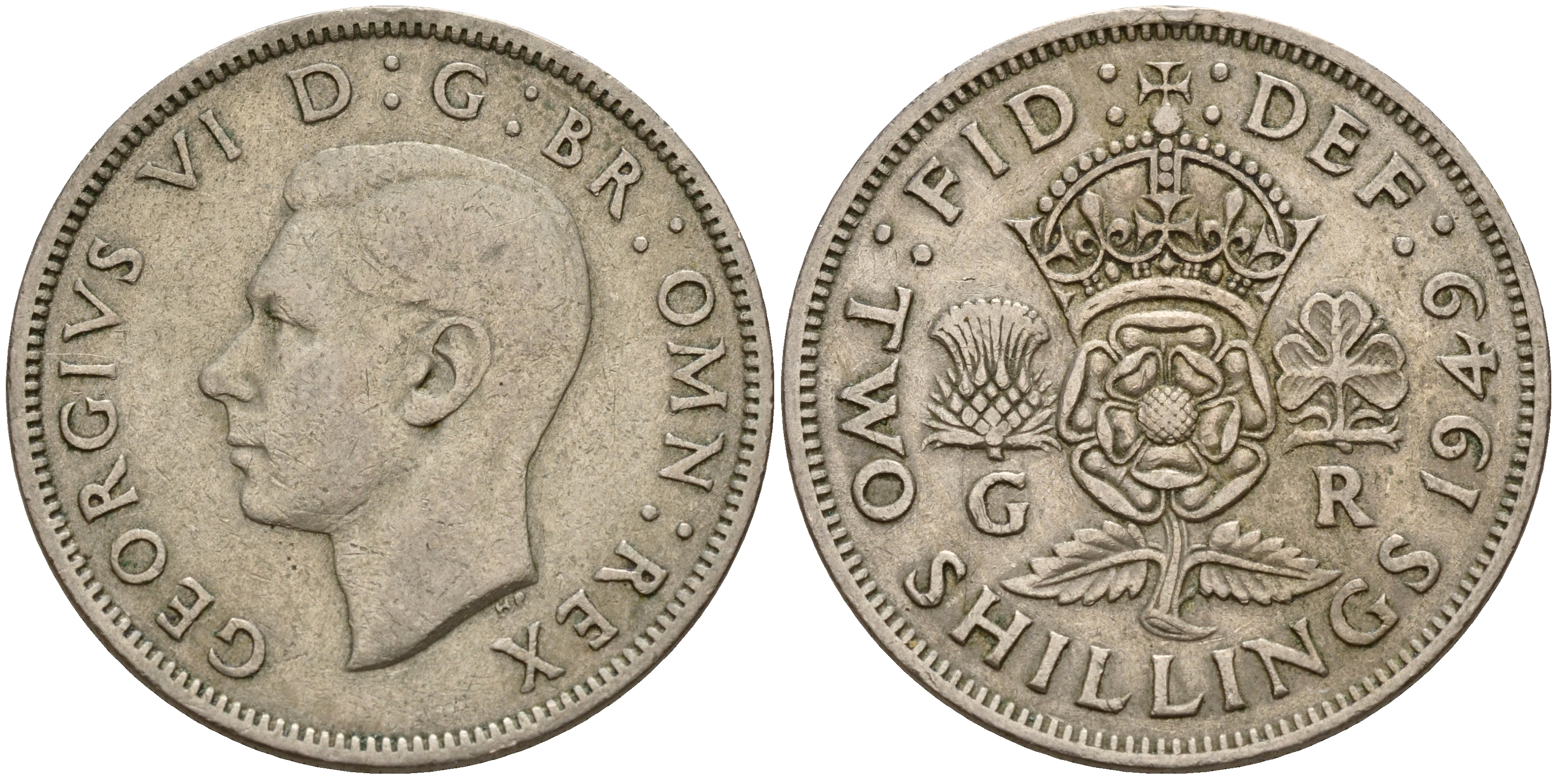 Великобритания 2 шиллинга (флорин) 1949 Георг VI (1936-1952) KM 878, Spink 4107 медно-никель    4187-537