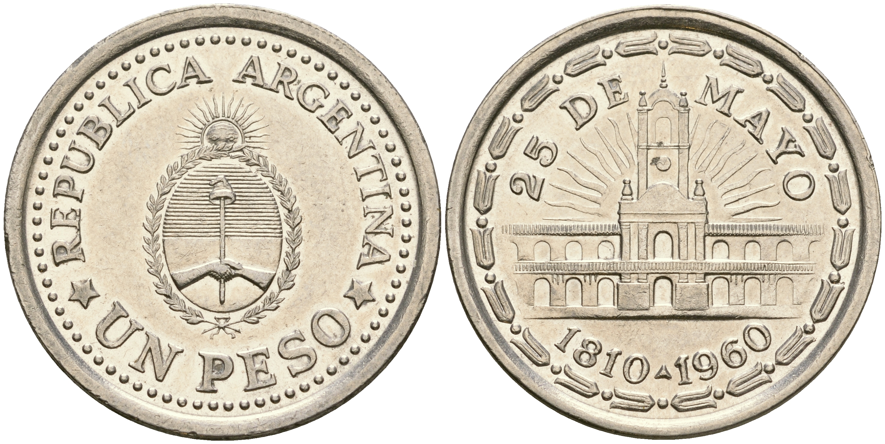 Аргентина 1 песо 1960 150 лет свержения Испанского вице-короля (1810-1960) KM 58 сталь плакированная никелем 4364-2732