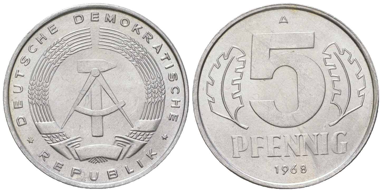 ГДР 5 пфеннигов 1968 A KM 9.1 алюминий 4164-531