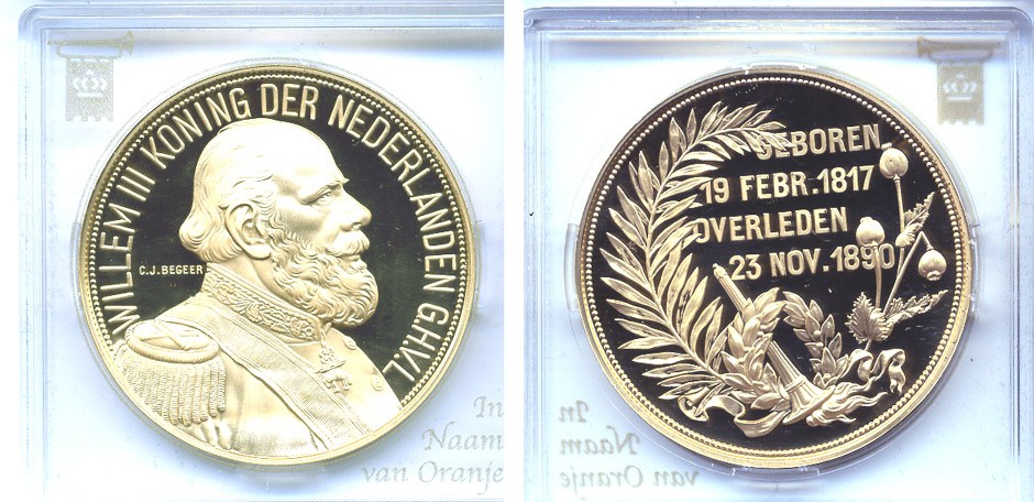 НИДЕРЛАНДЫ МЕДАЛЬ ND КОРОЛЬ НИДЕРЛАНДОВ ВИЛЬГЕЛЬМ III (1817-1890) бронза, позолота PROOF 5-3-1-69