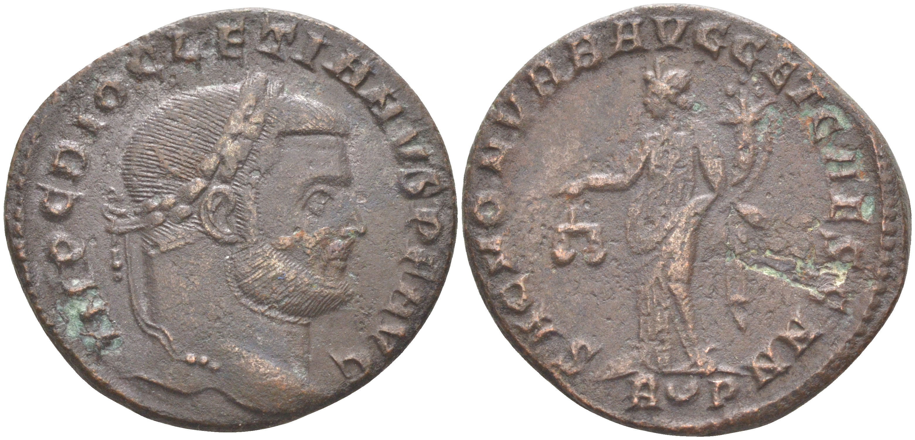 Римская Империя нуммий 303 - 305 Диоклетиан, бюст императора, IMP C DIOCLETIANVS P F AVG / Юнона Монета, SAC MON VRB AVGG ET CAESS N N R P, Рим RIC 111а биллон 1073-23-23