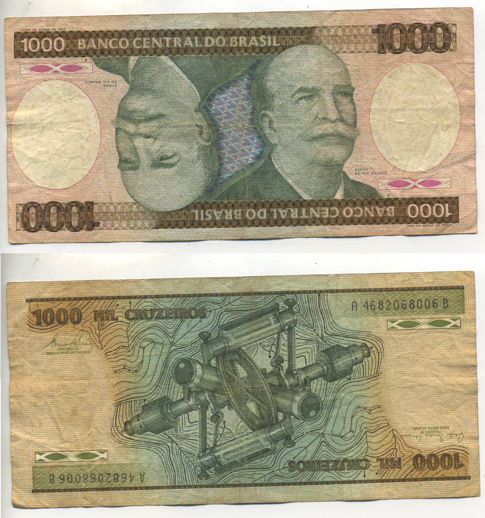 БРАЗИЛИЯ 1000 КРУЗЕЙРО 1981 ПОДПИСЬ 20, БАРАО ДО РИО БРАНКО Pick 201а бумага 6266-44-5-1
