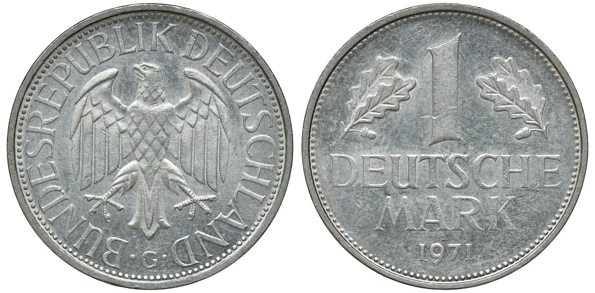 ФРГ 1 МАРКА 1971 G J 385, KM 110 медно-никель aUNC 72-823