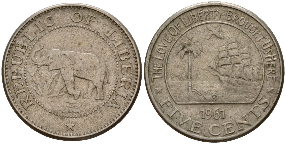 Либерия 5 центов 1961 KM 14 медно-никель 4154-1151