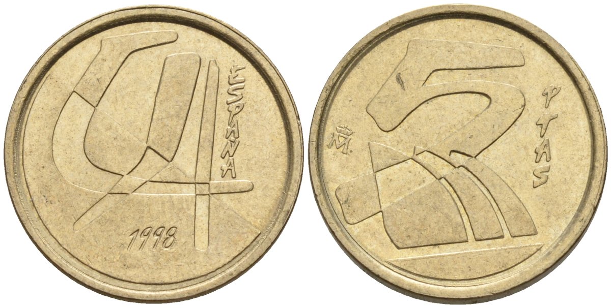 Испания 5 песет 1998 Хуан Карлос I (1975 - 2014) KM 833 алюминиевая бронза 4154-535