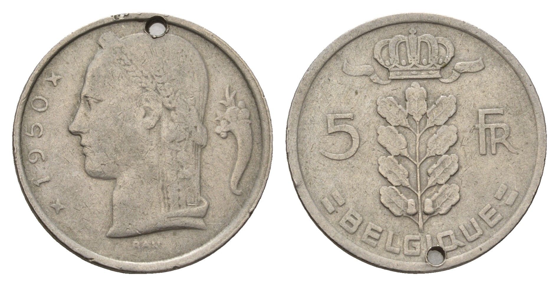 Бельгия 5 франков 1950 Belgique, Леопольд III (1934-1951) KM 134 медно-никель 190-244