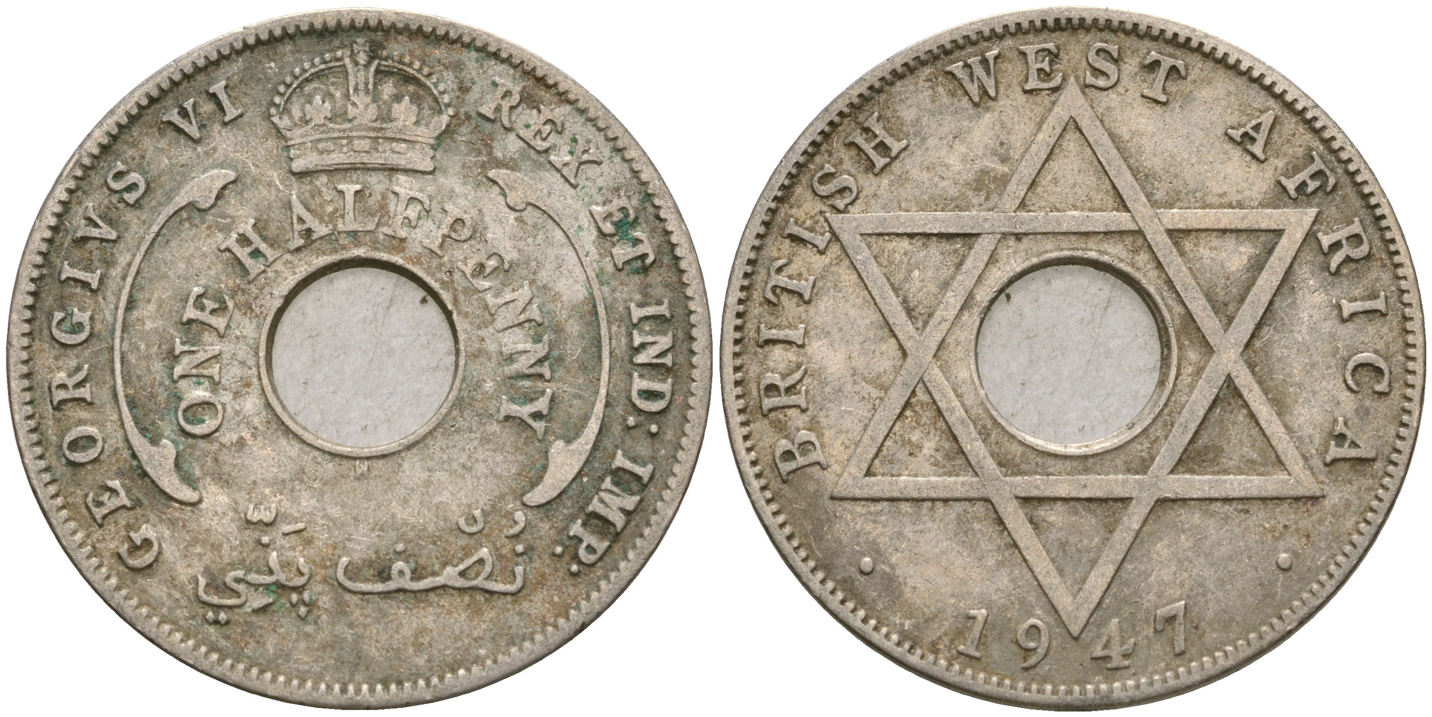 Британская Западная Африка 1/2 пенни 1947 H, Георг VI KM 18 медно-никель 25-1015