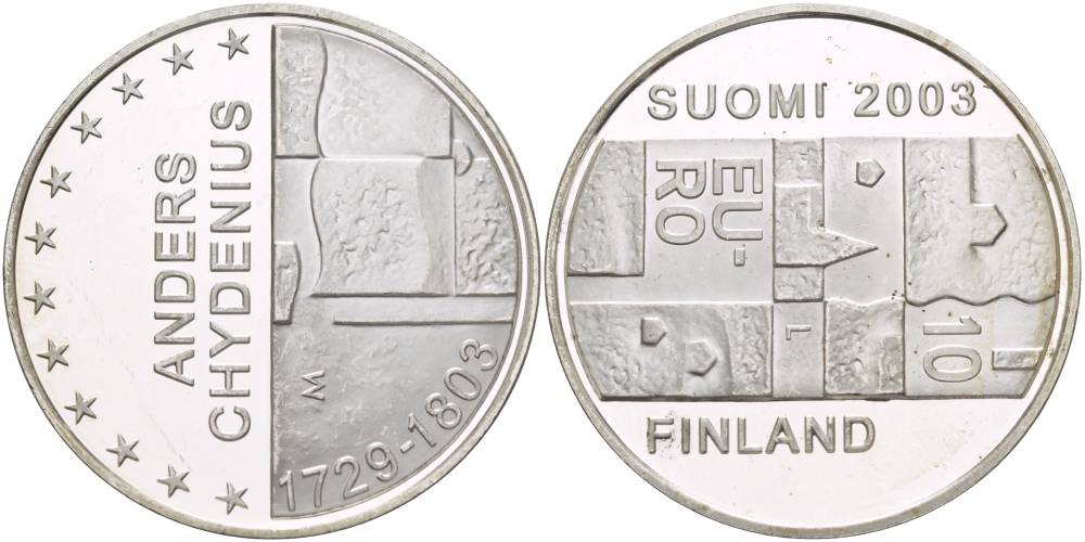 Финляндия 10 евро 2003 200 лет со дня смерти Андерса Чудениуса KM 110 серебро PROOF 1088-5-52