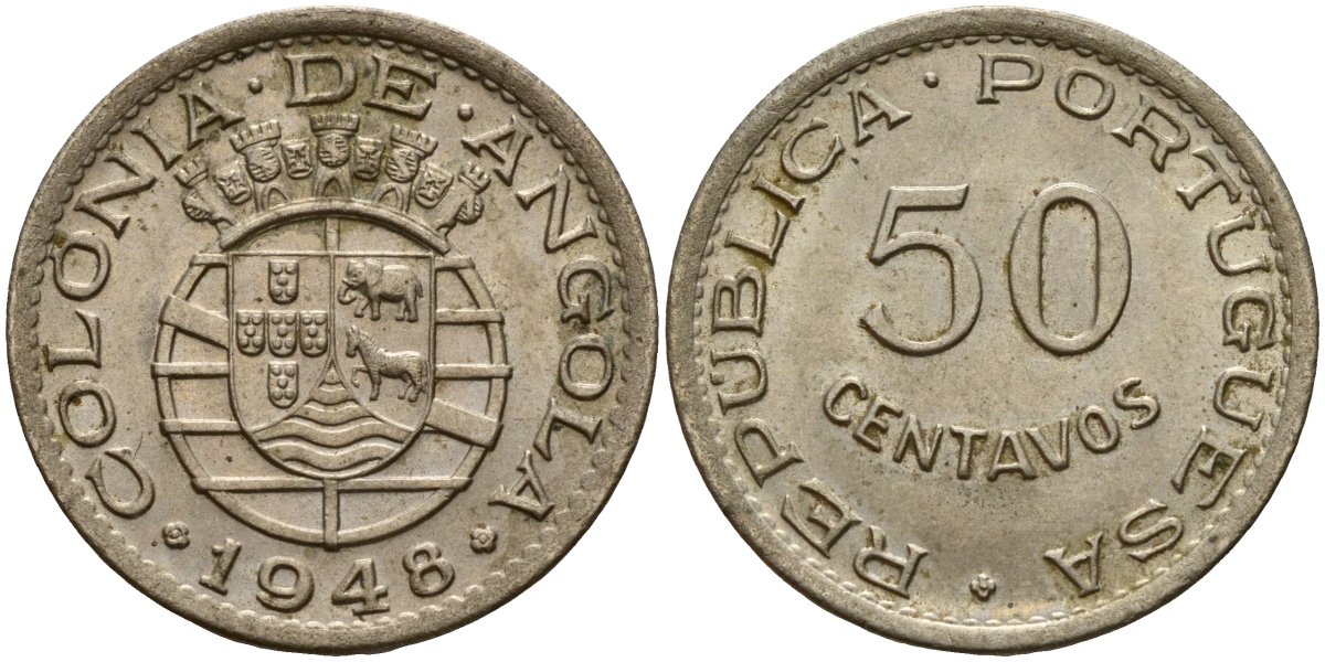 Ангола 50 сентаво 1948 300 лет революции 1648 года KM 72 никель бронза 4121-1046